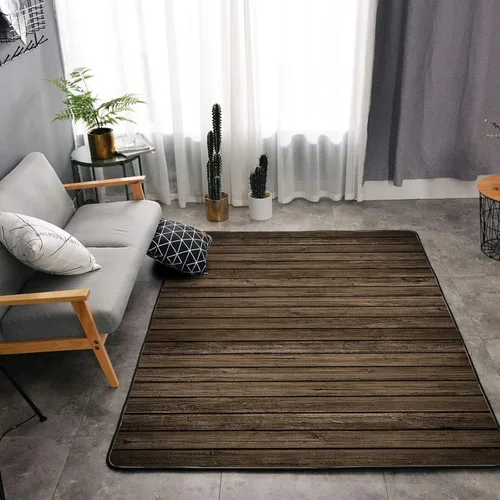 Vista 2 de Tapete de esponja lavable para dormitorio de niños y niñas, panel de madera marrón, decoración rústica de pared con textura de pared, alfombra