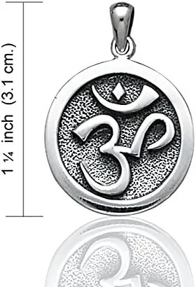 Vista 4 de OM Aum - Colgante de medallón hindú o yoga con símbolo de plata de ley envejecida, collar de 18 pulgadas, Metal, No es una piedra preciosa