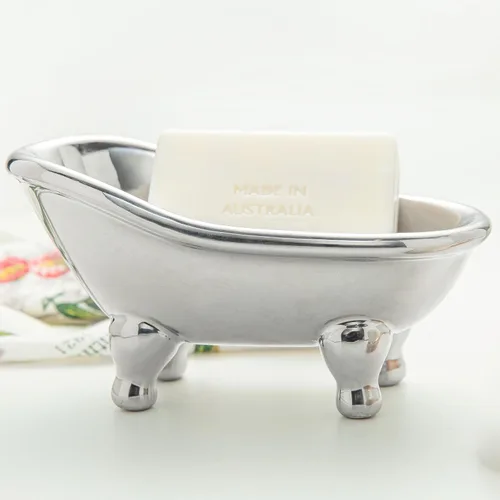 Vista 9 de 5.6" Jabonera de cerámica mini para bañera con decoración de garras para baño (Crème)