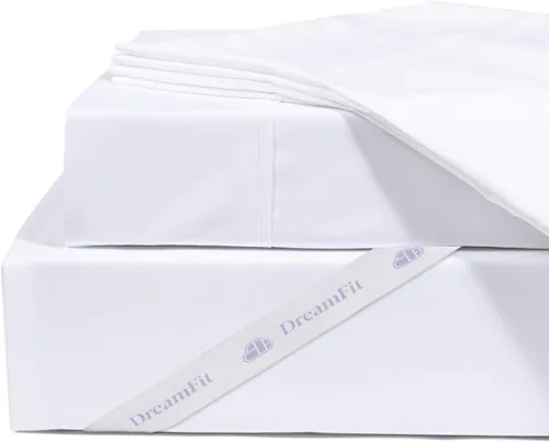 Vista 7 de DreamFit DreamCool Juego de sábanas 100% algodón Pima con tiras elásticas en las esquinas, 20 pulgadas de bolsillo extraprofundo, fabricadas en EE.