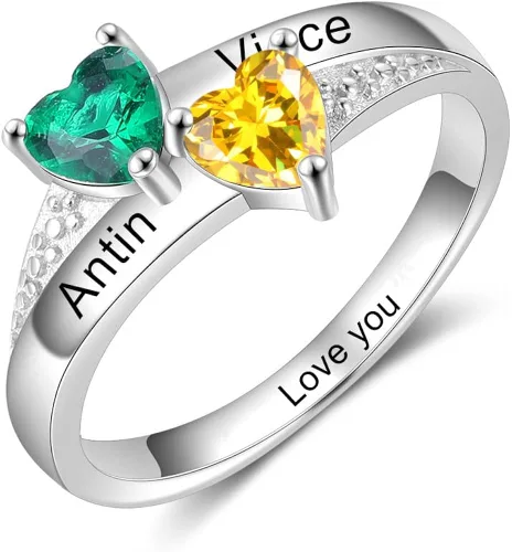 Vista 7 de Anillos de promesa personalizados para mujer grabado de 2 a 8 nombres y piedras natales anillo de corazón para abuela familia regalos para esposa