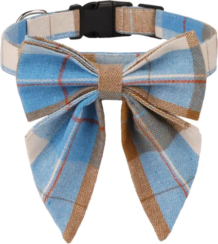 Vista 10 de ADOGGYGO Collar de Navidad para perro con lazo, ajustable de algodón rojo a cuadros, collares de Navidad para perros pequeños, medianos y grandes