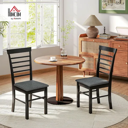 Vista 2 de HOMCOM Juego de 2 sillas de comedor de madera, sillas de cocina tapizadas de granja con marco de madera de goma para sala de estar, comedor, negro