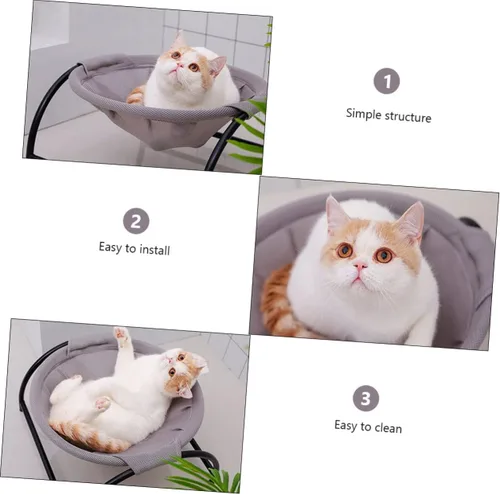 Vista 2 de ibasenice Hamaca elevada transpirable para mascotas, para gatos, perros, marco duradero, diseño elegante, fácil montaje, ahorro de espacio
