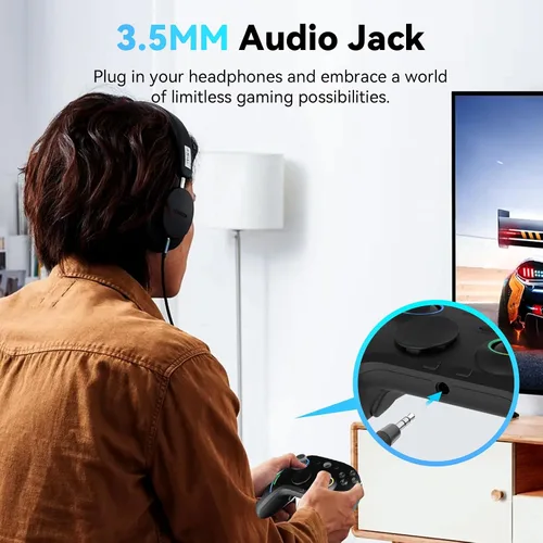 Vista 6 de ROTOMOON HD151-S Wireless Game Controller with 7 Colors LED Lighting Compatible with Xbox One SX, Xbox Series SX, with 2.4G Wireless Adapter, 3.5mm