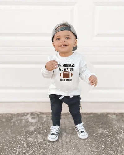 Vista 3 de Lamuusaa Sudadera de gran tamaño con texto en inglés "On Sunday We Watch Football with MommyDaddy