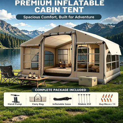 Vista 2 de Tienda de campaña inflable, glamping inflable tienda de campaña con bomba de mano para todas las estaciones