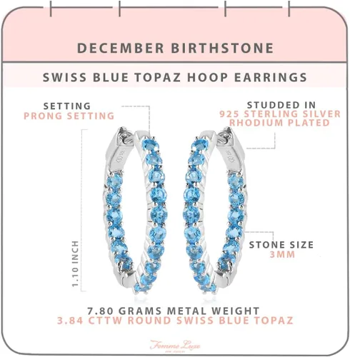Vista 4 de Femme Luxe Pendientes de aro con piedras preciosas Inside-Out en plata, meses de piedra natal