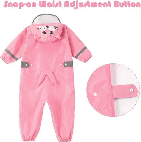 Vista 5 de SSAWcasa Toddler Rain Suit, Muddy Play Buddies Kids One Piece Hoodie Rain Jacket Coat Poncho Gear Coverall Baby Girl Boy