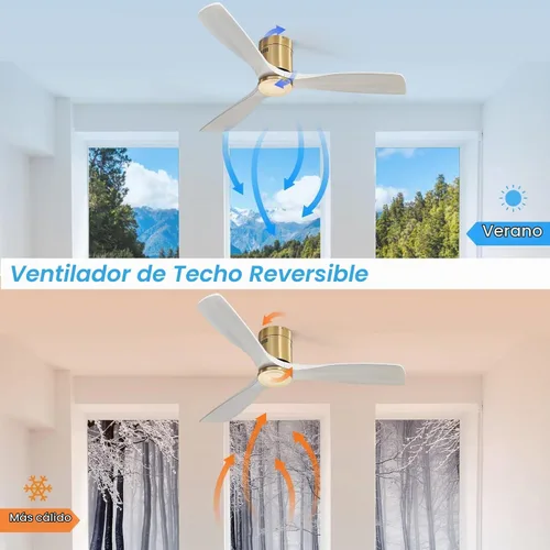 Vista 7 de Sofucor - Ventilador de techo de 52 pulgadas sin luz, de montaje empotrado con control remoto, ventiladores de techo de madera maciza para Montaje