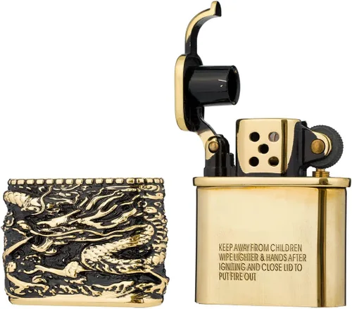 Vista 4 de Armadura dragón chino creativo estilo antiguo brazo de elevación queroseno resistente al viento encendedor (dorado)