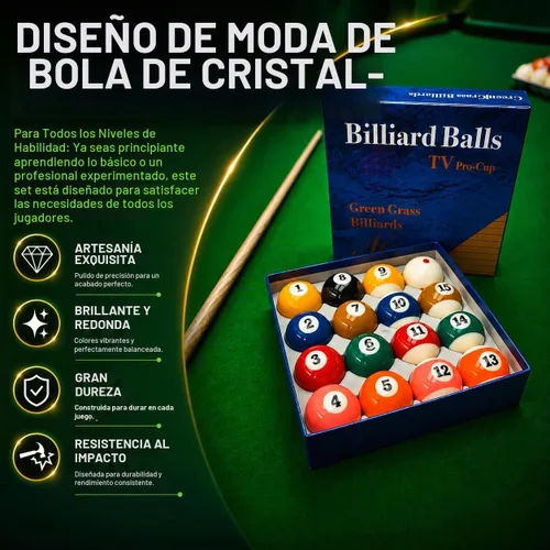 Vista 5 de HMQQ Precision-Molded Billiard Balls, 2-1/4 Inch 16-Piece Pool Ball Set Glossy resin construction with balanced roll for home tables, billiard