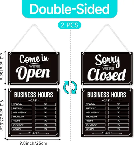 Vista 7 de Señales de horario comercial abierto y cerrado, letreros cerrados abiertos de doble cara, horario comercial reemplazable decoración colgante