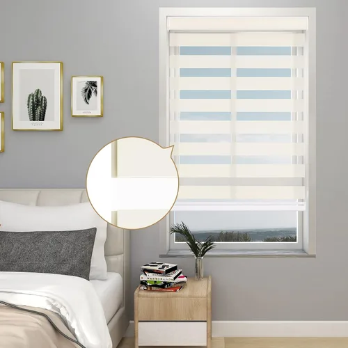 Vista 6 de Changshade - Persianas enrollables sin cordones de cebra de tamaño personalizado para ventana, cortinas enrollables de doble capa con filtro de luz