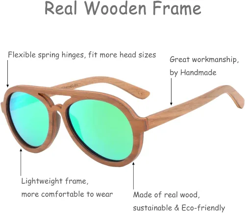 Vista 2 de Elervino Pilot - Lentes de sol polarizados de madera para hombres y mujeres, lentes de sol de bambú
