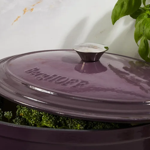 Vista 5 de BergHOFF Olla de hierro fundido Neo con tapa, morado, 8 cuartos de galón.