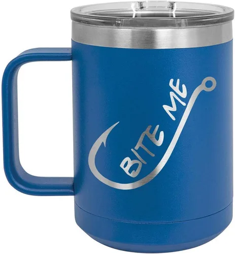 Vista 13 de BITE ME Negro 15 oz Taza de café w/tapa deslizante Taza de café de viaje aislada Ideas de regalos de cumpleaños o Navidad de mujeres u hombres