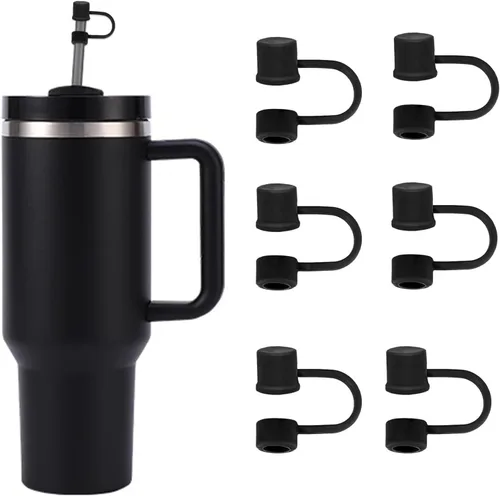Vista 17 de 6 piezas de cubiertas de pajita de silicona con tapa compatible con vaso Stanley de 30-40 oz con mango, tapa de 10 mm, cubiertas de pajita a prueba
