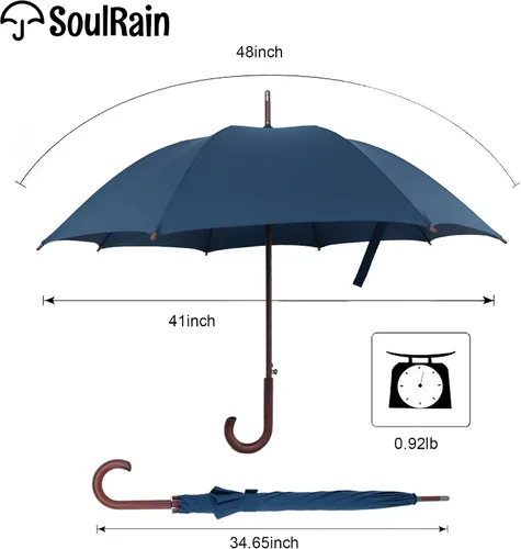 Vista 4 de 48" Arc Classic Wood Handle Umbrella Auto Open Windproof clear Unbreakable Stick Rain Umbrella