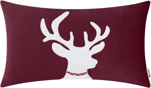 Vista 57 de BRAWARM Christmas Reindeer Pillow Cover 18x18 Black Velvet Embroidered Reno negro
