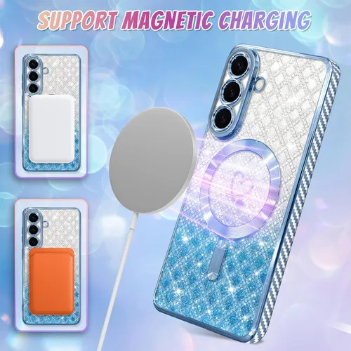 Vista 397 de Bonoma - Funda compatible con Samsung Galaxy S21 Plus, diseño de corazón con purpurina, color rosa Support for MagSafe, Plating Magnetic Case TPU
