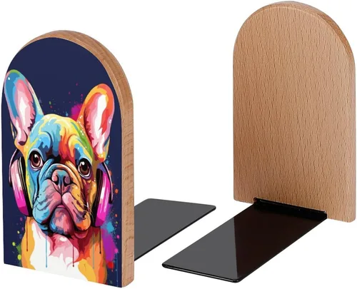 Vista 2 de Sujetalibros decorativos de madera para estantes, habitación de los niños, oficina en casa, tapa de libro para revistas, libros, DVD, 1 par/2 piezas