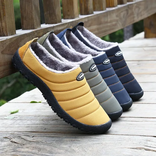 Vista 3 de UBFEN - Pantuflas cálidas de invierno para hombre y mujer con forro de felpa mullida, zapatos de casa con suela de goma antideslizante
