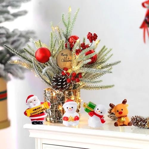 Vista 6 de 8 mini figuras de Navidad, Papá Noel, muñeco de nieve, alce y más, adornos de resina para árbol, jardín, globos de nieve y fiestas