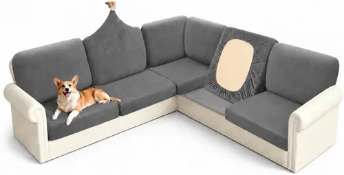 Vista 17 de Arfntevss - Fundas para sofá modular en forma de L de 5 asientos, fundas elásticas ajustadas para cojín de sofá de esquina para perros, protector