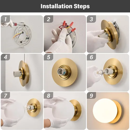 Vista 4 de Aplique de pared moderno de globo de vidrio: Luz de apliques esféricos dorados - Accesorio de luces de bola individual de latón pequeño para tocador