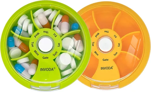 Vista 15 de 12 PIEZAS INVODA - Organizador semanal de pastillas con 7 compartimentos, pastillero giratorio para medicación diaria y vitaminas - Estuche portátil
