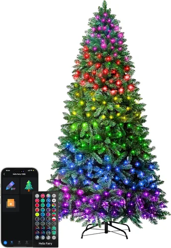 Vista 9 de Avatar Controls 6FT Smart Pre-Lit Christmas Tree, 270 RGB LEDs Árbol de Navidad artificial, 920 puntas de PVC, más de 100 escenas, colores de Verde