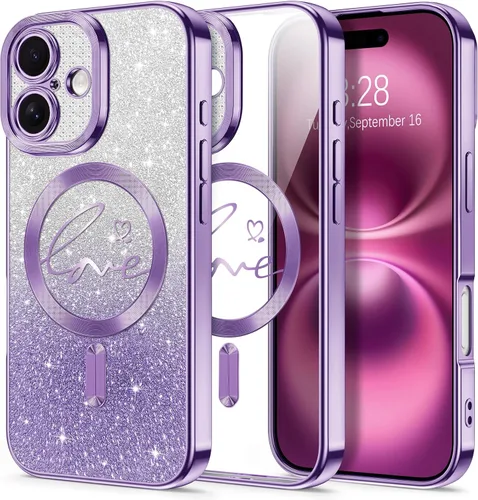 Vista 16 de Hython Funda para iPhone Air con purpurina, compatible con MagSafe Love Heart fundas magnéticas transparentes para teléfono para mujeres y niñas