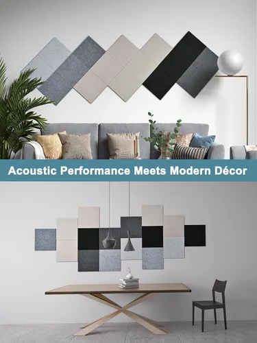 Vista 7 de AKUMAX Paquete de 12 paneles acústicos de pared, paneles de pared adhesivos para paredes, paneles de fieltro PET de 12 pies cuadrados que absorben