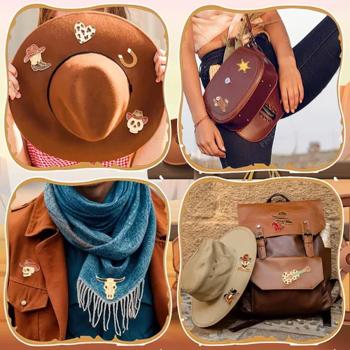 Vista 5 de 36 PCS Pines de Esmalte del Oeste Insignias de Solapa del Oeste a Granel Tema Marrón Pines de Broche del Oeste para Ropa Bolsas Mochila Sombrero