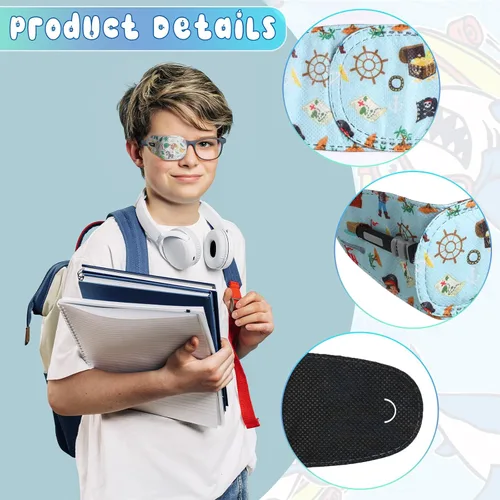 Vista 6 de Panelee 10 parches para ojos para niños, 10 estilos, parches adhesivos para los ojos para niños y niñas, sin látex, almohadillas perezosas a granel