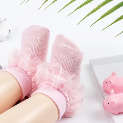 Vista 2 de BQUBO - Calcetines para bebés y niñas calcetines de encaje con volantes calcetines para recién nacidoniños pequeños calcetines con ojales calcetines
