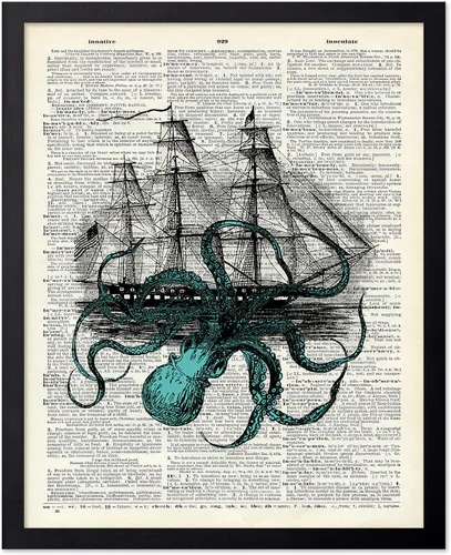 Vista 98 de Poster Master Póster de pulpo para parejas, póster de diccionario, arte Kraken, regalo romántico para él, ella, amantes, decoración náutica