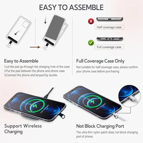 Vista 7 de Correa cruzada para teléfono con 2 almohadillas, cuero y correa de dedo ajustable, compatible con la mayoría de teléfonos inteligentes (negro)