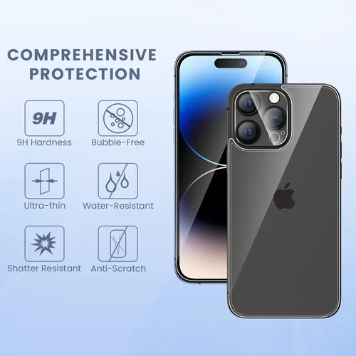 Vista 3 de Maxdara [6 en 1] Protector de Pantalla para iPhone 14 Pro (6.1 pulgadas), Paquete de 2 Protectores de Pantalla Trasera para iPhone 14 Pro