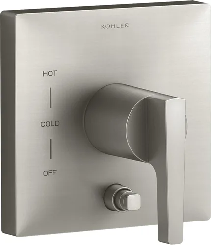 Vista 2 de Kohler Honesty - Moldura de válvula con desviador de botón y mango de palanca para válvula de equilibrio de presión Rite-Temp, requiere válvula