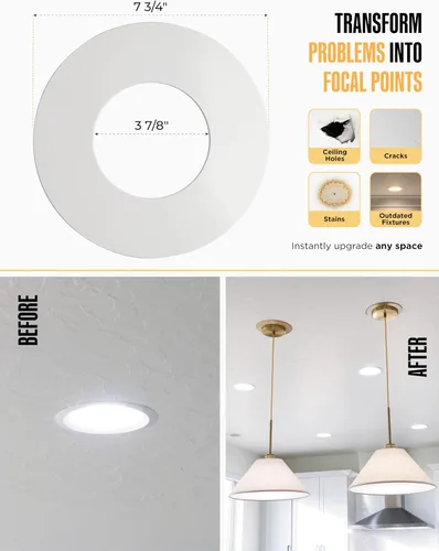 Vista 4 de The Can Converter R56 Kit de Conversión de Luz Empotrada en Lata con Medallón de Techo de Acero Plano de 7"¾ - Mejoras para el Hogar para Latas