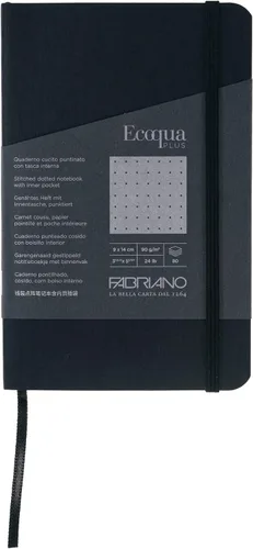 Vista 2 de Fabriano Ecoqua Plus - Cuaderno encuadernado con puntadas, 3.5 x 5.5 pulgadas, punteado, negro