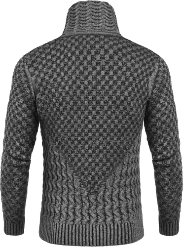 Vista 3 de COOFANDY Suéter de punto de cuello alto para hombre, manga larga, ajustado, cuello de chal, sin botones