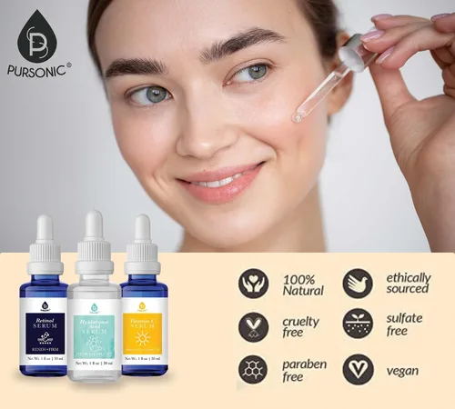 Vista 4 de PURSONIC Juego de 3 sueros antienvejecimiento para el cuidado de la piel, suero de ácido hialurónico, suero de retinol y suero facial de vitamina C