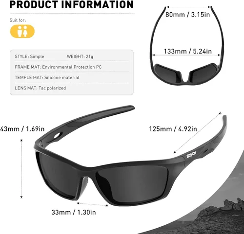 Vista 6 de SCVCN Polarized Sunglasses Sports Glasses UV400 Protection for Men Women Cycling MTB Fishing Running Driving Baseball S33