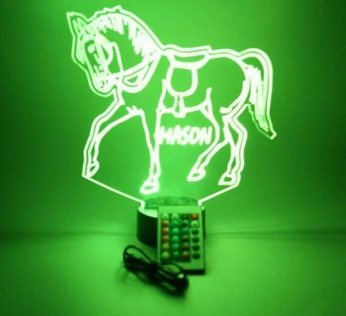 Vista 7 de MIRROR MANIA Lámpara LED de luz LED con nombre personalizado, luz nocturna grabada para caballos corriendo, jinete, semental, lámpara de mesa – It's