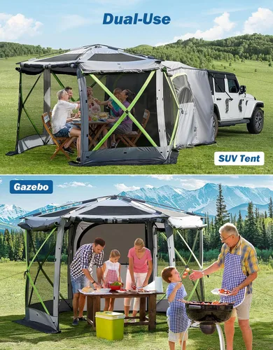 Vista 5 de JOYTUTUS Tienda de campaña desplegable de doble uso para campamento, 11 x 11 pies para la familia, tienda de campaña para caravana trasera SUV