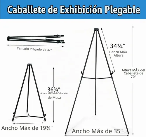 Vista 2 de Falling in Art - Caballete de aluminio ajustable de 70 pulgadas, soporta 20 libras Versatile Tripod Easel for Artistic Presentations, Lightweight