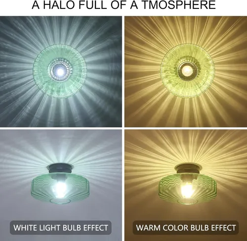 Vista 6 de Lámpara de techo de montaje semiempotrado, luces de techo de vidrio verde vintage de 11.8", lámpara de techo de 1 luz de estilo moderno de mediados